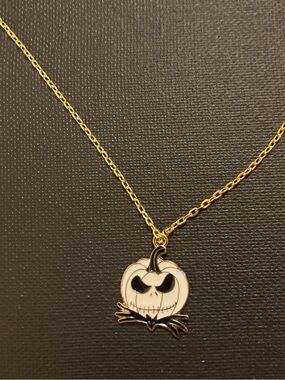 Nightmare Before Christmas Jack-O-Lantern Gold Tone Chain Pendant Necklace 20”